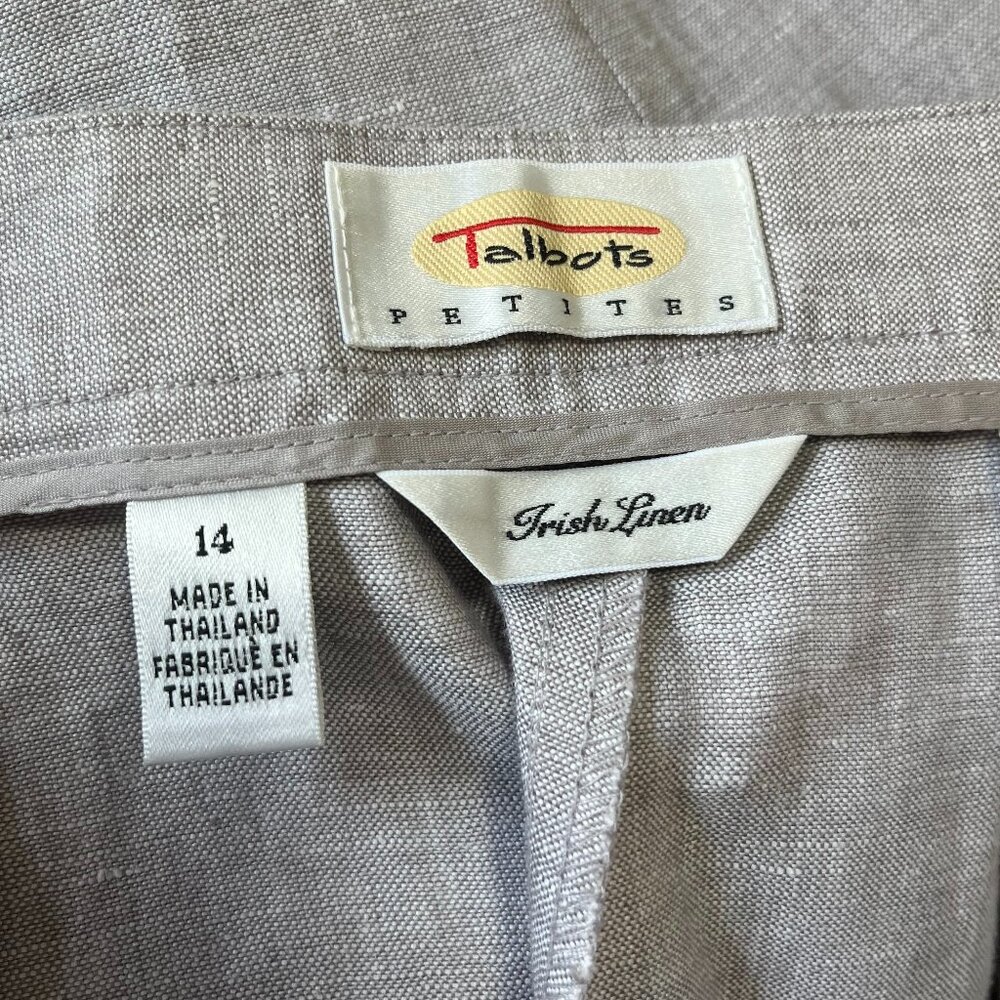 Talbots 100% Irish Linen Cropped Pleated Trouser in Oatmeal - Picture 4 of 9